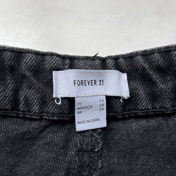 Forever 21 black distressed wedgie cheeky cuffed denim shorts women sz 24 - Picture 2 of 4